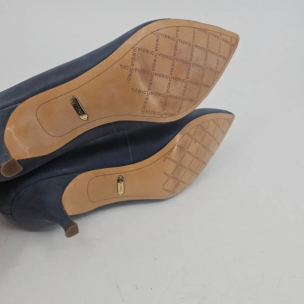 Vionic Josie pointed toe kitten heel leather pumps shoe navy blue 10 Corpcore